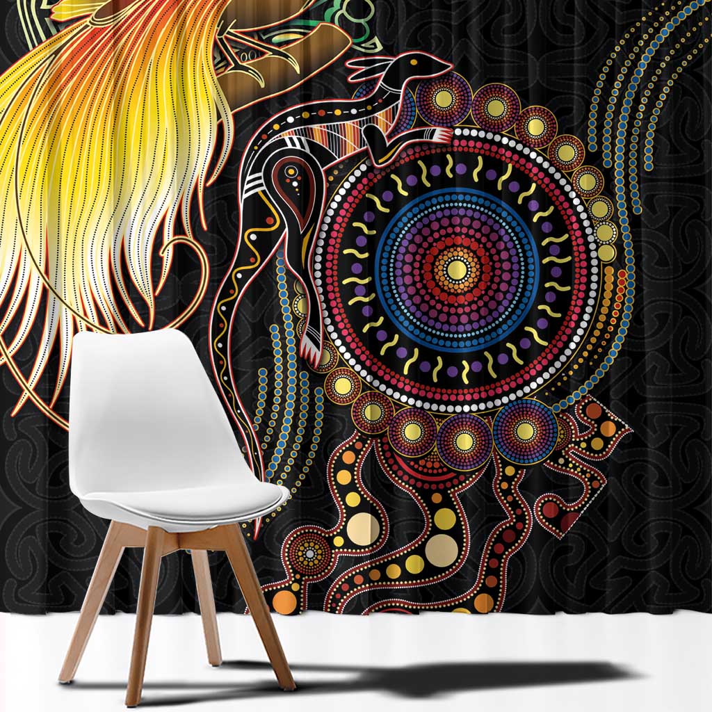 Papua New Guinea and Australia Together Window Curtain Bird of Paradise and Kangaroo Melanesian Aboriginal Motifs - Polynesian Pride