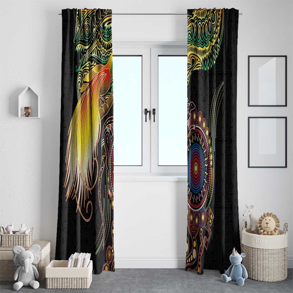 Papua New Guinea and Australia Together Window Curtain Bird of Paradise and Kangaroo Melanesian Aboriginal Motifs - Polynesian Pride