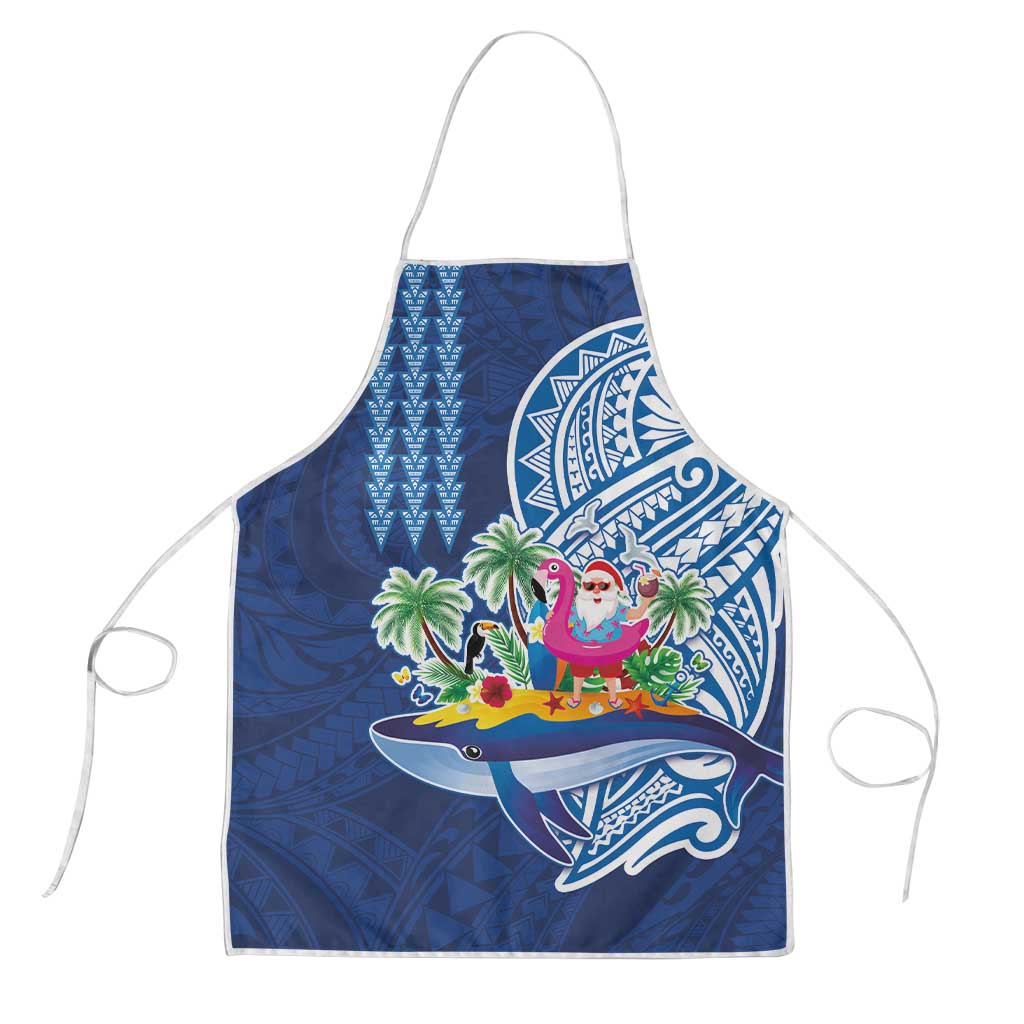 Hawaiian Mele Kalikimaka Apron Funny Santa on Whale Island with Kakau Tattoos - Polynesian Pride