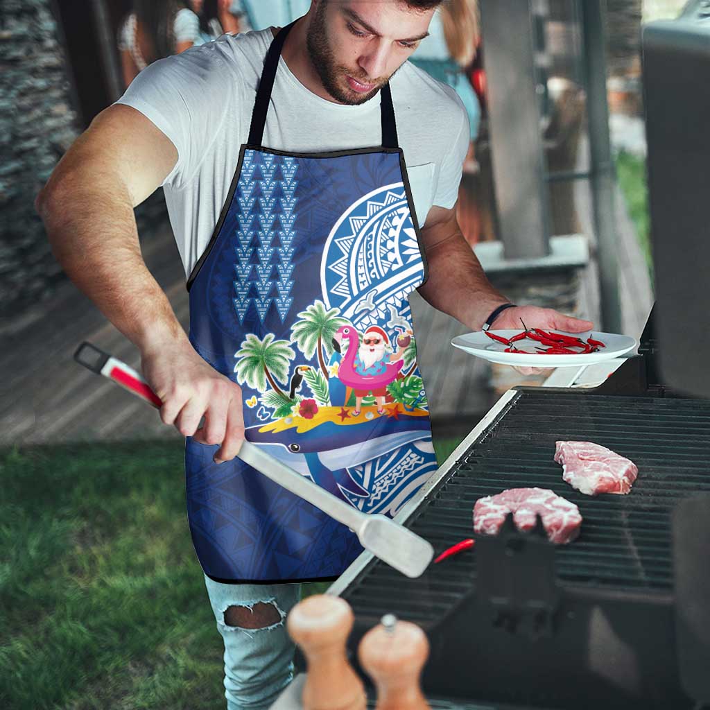 Hawaiian Mele Kalikimaka Apron Funny Santa on Whale Island with Kakau Tattoos - Polynesian Pride