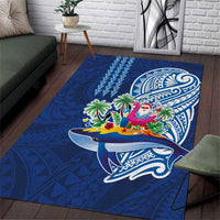 Hawaiian Mele Kalikimaka Area Rug Funny Santa on Whale Island with Kakau Tattoos - Polynesian Pride