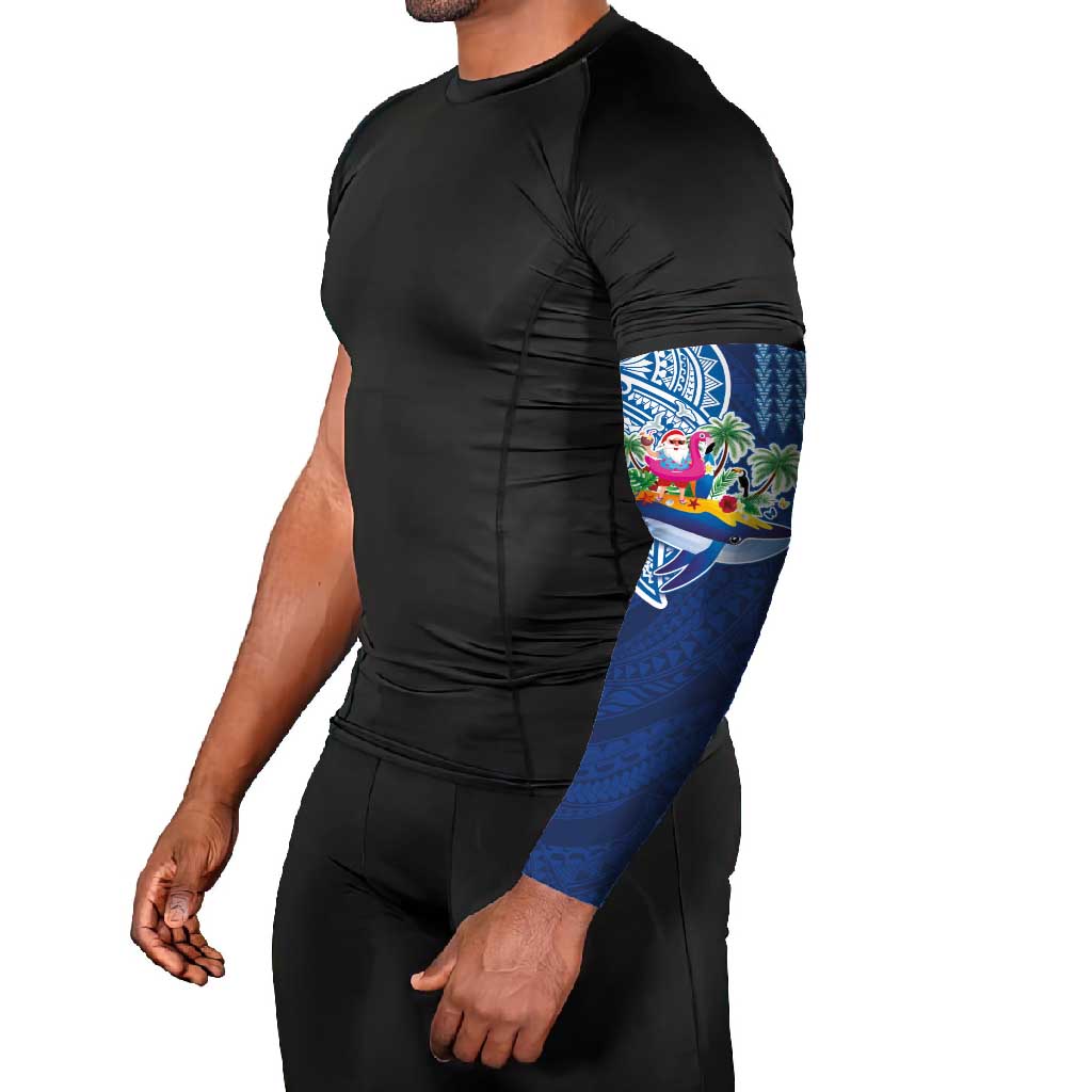 Hawaiian Mele Kalikimaka Arm Sleeves Funny Santa on Whale Island with Kakau Tattoos - Polynesian Pride