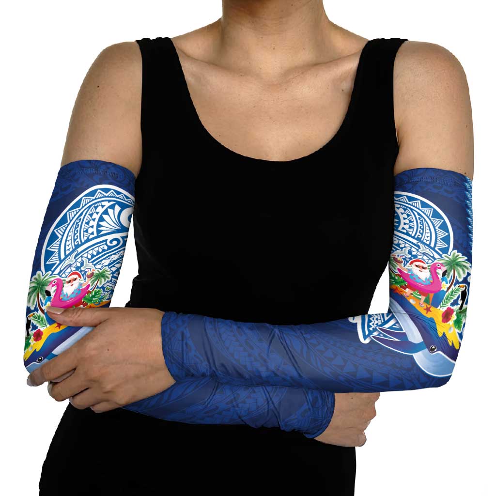 Hawaiian Mele Kalikimaka Arm Sleeves Funny Santa on Whale Island with Kakau Tattoos - Polynesian Pride