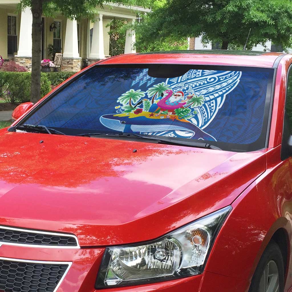 Hawaiian Mele Kalikimaka Auto Sun Shade Funny Santa on Whale Island with Kakau Tattoos - Polynesian Pride