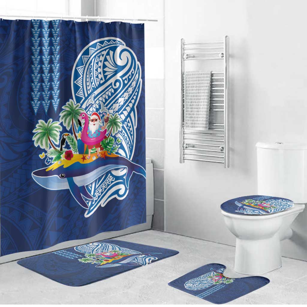Hawaiian Mele Kalikimaka Bathroom Set Funny Santa on Whale Island with Kakau Tattoos - Polynesian Pride
