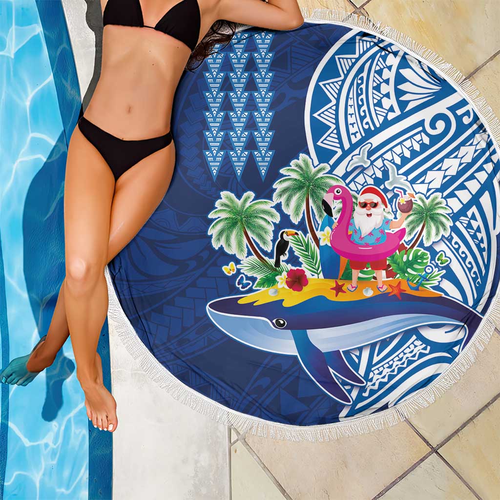 Hawaiian Mele Kalikimaka Beach Blanket Funny Santa on Whale Island with Kakau Tattoos - Polynesian Pride