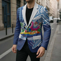 Hawaiian Mele Kalikimaka Blazer Funny Santa on Whale Island with Kakau Tattoos - Polynesian Pride
