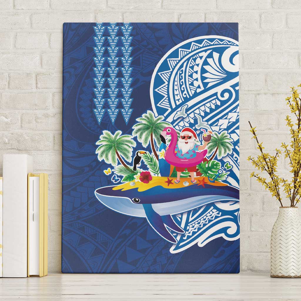 Hawaiian Mele Kalikimaka Canvas Wall Art Funny Santa on Whale Island with Kakau Tattoos - Polynesian Pride