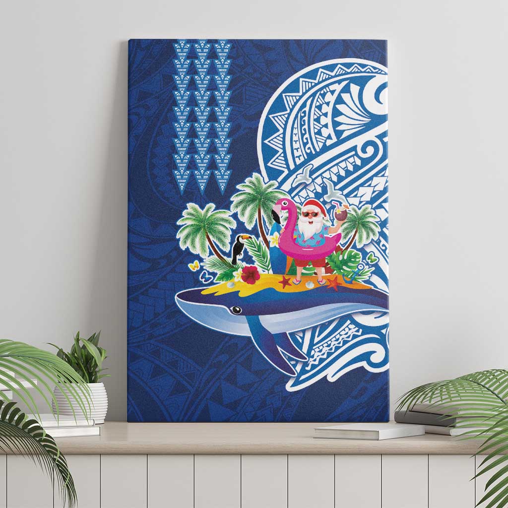 Hawaiian Mele Kalikimaka Canvas Wall Art Funny Santa on Whale Island with Kakau Tattoos - Polynesian Pride