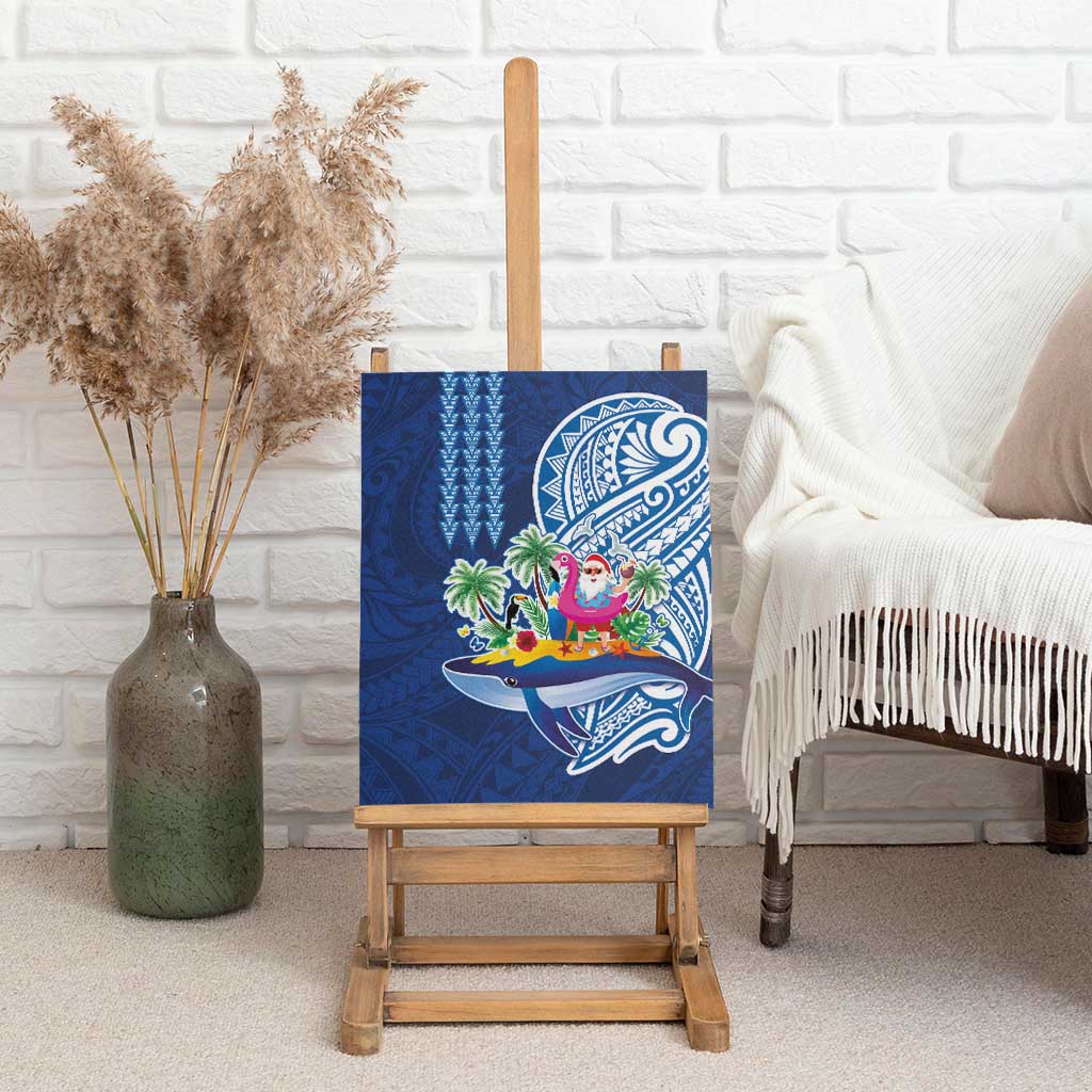 Hawaiian Mele Kalikimaka Canvas Wall Art Funny Santa on Whale Island with Kakau Tattoos - Polynesian Pride