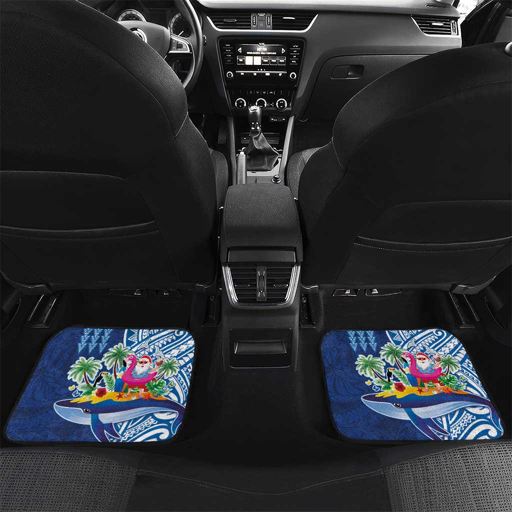 Hawaiian Mele Kalikimaka Car Mats Funny Santa on Whale Island with Kakau Tattoos - Polynesian Pride
