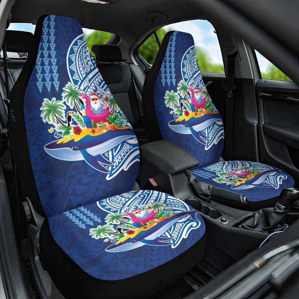 Hawaiian Mele Kalikimaka Car Seat Cover Funny Santa on Whale Island with Kakau Tattoos - Polynesian Pride