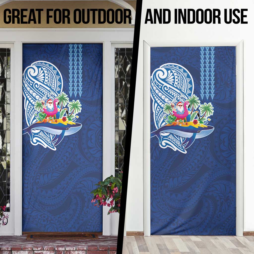 Hawaiian Mele Kalikimaka Door Cover Funny Santa on Whale Island with Kakau Tattoos - Polynesian Pride
