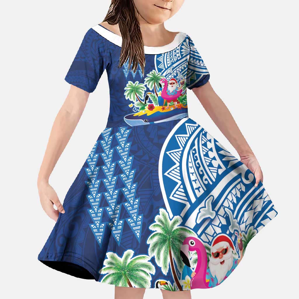 Hawaiian Mele Kalikimaka Family Matching Long Sleeve Bodycon Dress and Hawaiian Shirt Funny Santa on Whale Island with Kakau Tattoos - Polynesian Pride