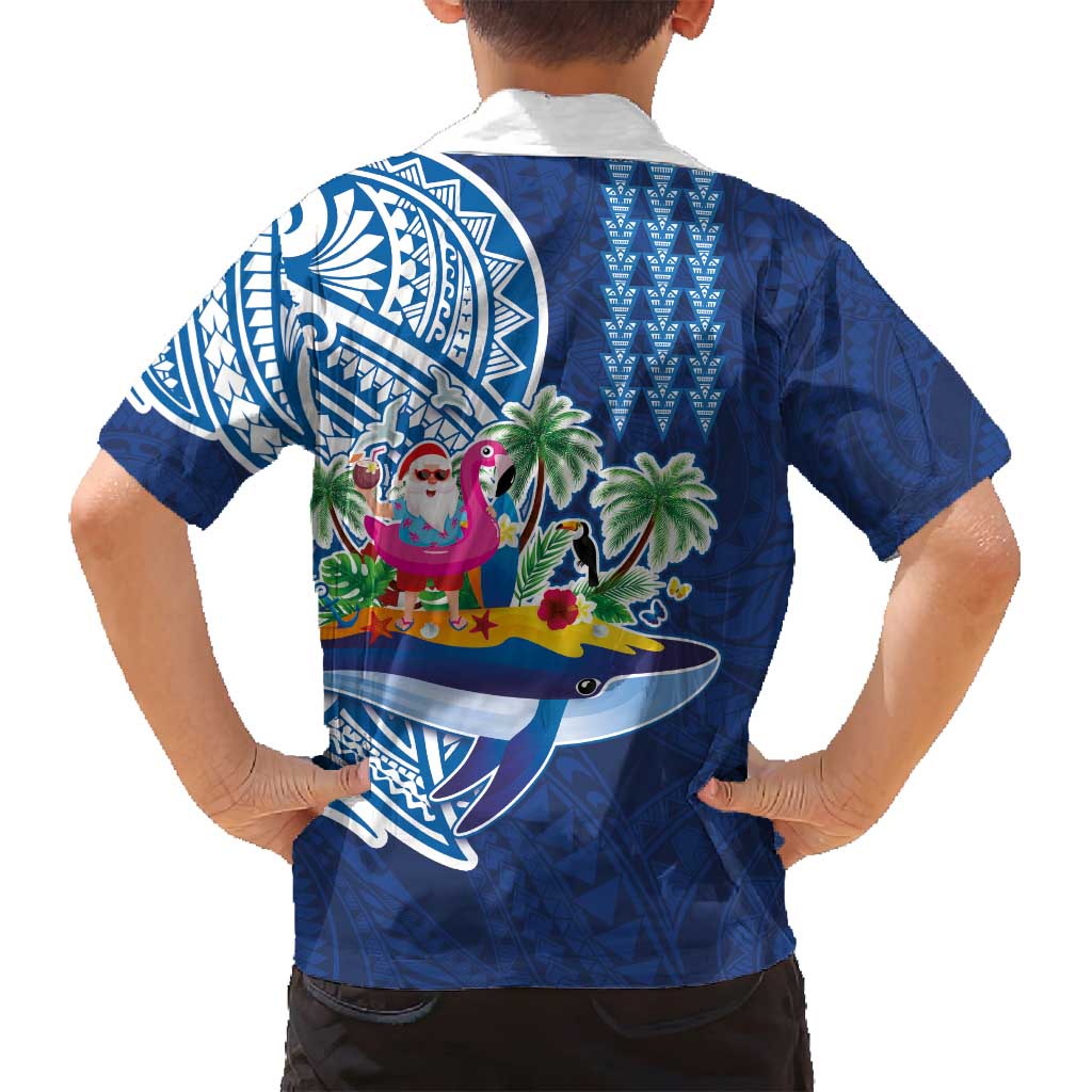 Hawaiian Mele Kalikimaka Family Matching Off Shoulder Short Dress and Hawaiian Shirt Funny Santa on Whale Island with Kakau Tattoos - Polynesian Pride