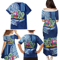Hawaiian Mele Kalikimaka Family Matching Puletasi and Hawaiian Shirt Funny Santa on Whale Island with Kakau Tattoos - Polynesian Pride