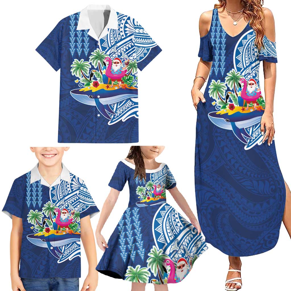 Hawaiian Mele Kalikimaka Family Matching Summer Maxi Dress and Hawaiian Shirt Funny Santa on Whale Island with Kakau Tattoos - Polynesian Pride