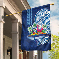 Hawaiian Mele Kalikimaka Garden Flag Funny Santa on Whale Island with Kakau Tattoos - Polynesian Pride