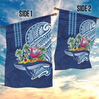 Hawaiian Mele Kalikimaka Garden Flag Funny Santa on Whale Island with Kakau Tattoos - Polynesian Pride