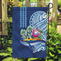 Hawaiian Mele Kalikimaka Garden Flag Funny Santa on Whale Island with Kakau Tattoos - Polynesian Pride