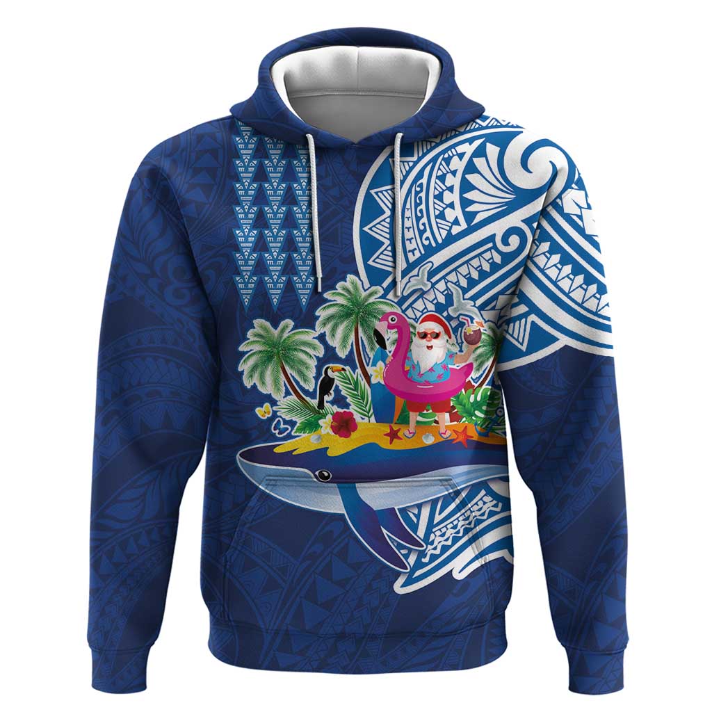 Hawaiian Mele Kalikimaka Hoodie Funny Santa on Whale Island with Kakau Tattoos - Polynesian Pride