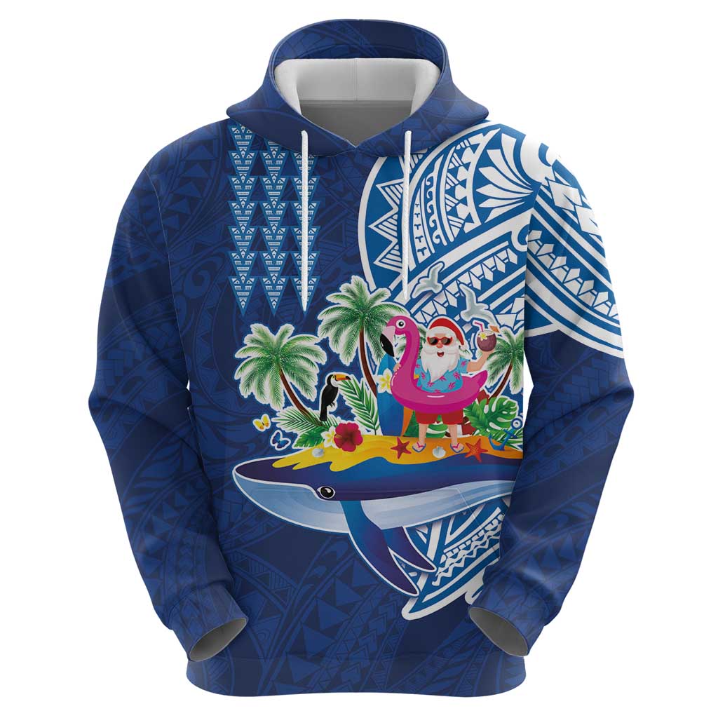 Hawaiian Mele Kalikimaka Hoodie Funny Santa on Whale Island with Kakau Tattoos - Polynesian Pride