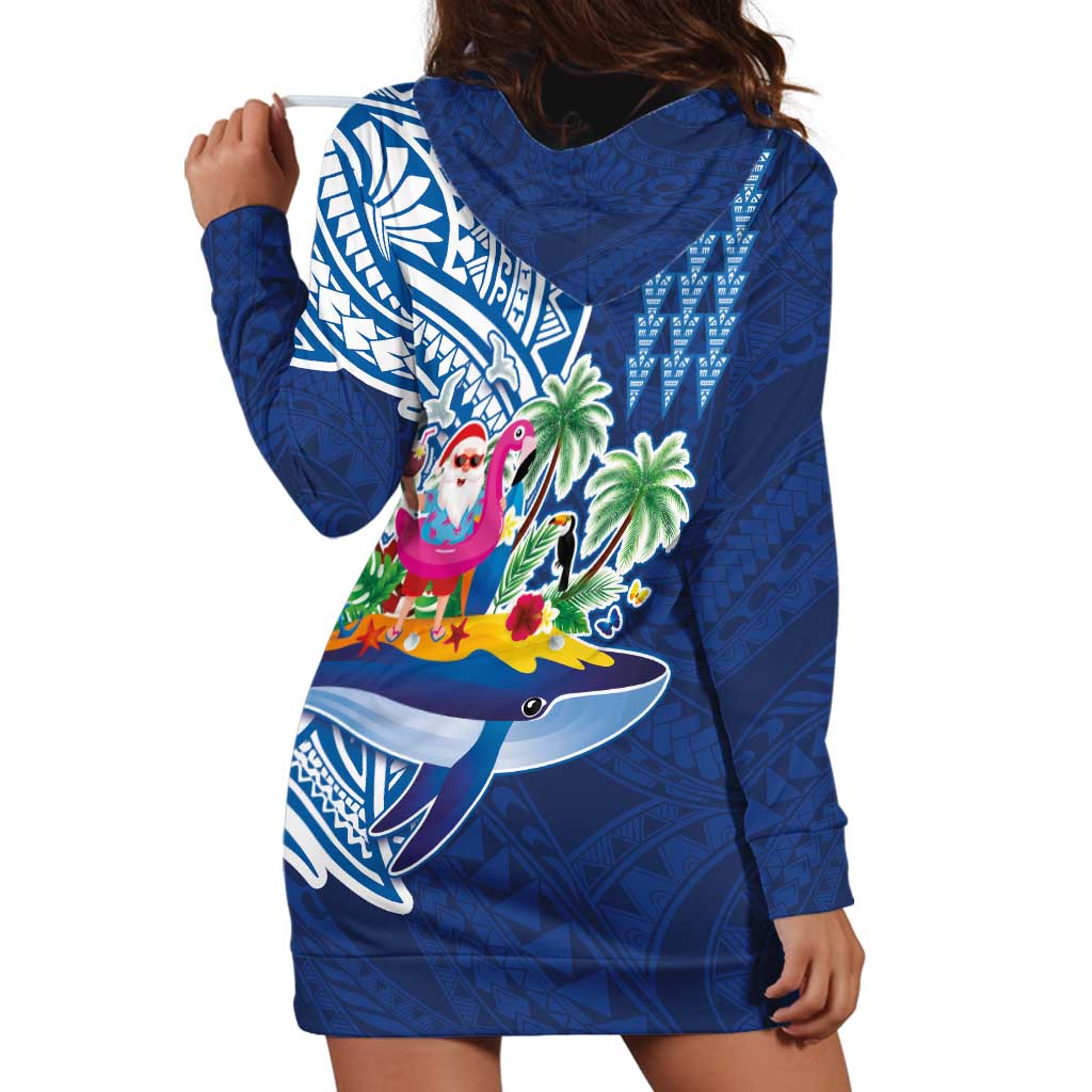 Hawaiian Mele Kalikimaka Hoodie Dress Funny Santa on Whale Island with Kakau Tattoos - Polynesian Pride