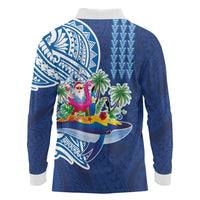 Hawaiian Mele Kalikimaka Long Sleeve Polo Shirt Funny Santa on Whale Island with Kakau Tattoos - Polynesian Pride