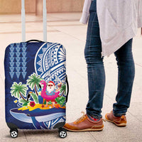Hawaiian Mele Kalikimaka Luggage Cover Funny Santa on Whale Island with Kakau Tattoos - Polynesian Pride