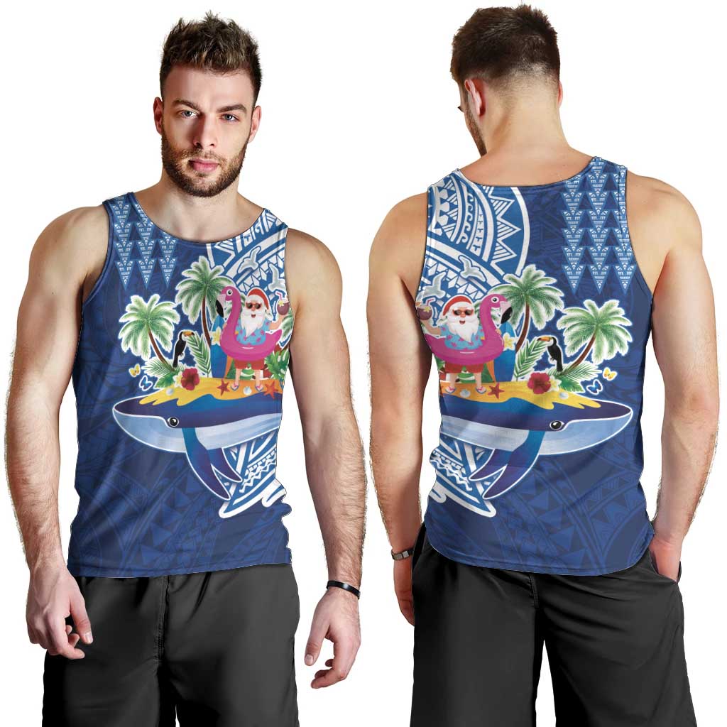 Hawaiian Mele Kalikimaka Men Tank Top Funny Santa on Whale Island with Kakau Tattoos - Polynesian Pride