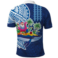 Hawaiian Mele Kalikimaka Polo Shirt Funny Santa on Whale Island with Kakau Tattoos - Polynesian Pride