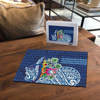 Hawaiian Mele Kalikimaka Puzzle Funny Santa on Whale Island with Kakau Tattoos - Polynesian Pride