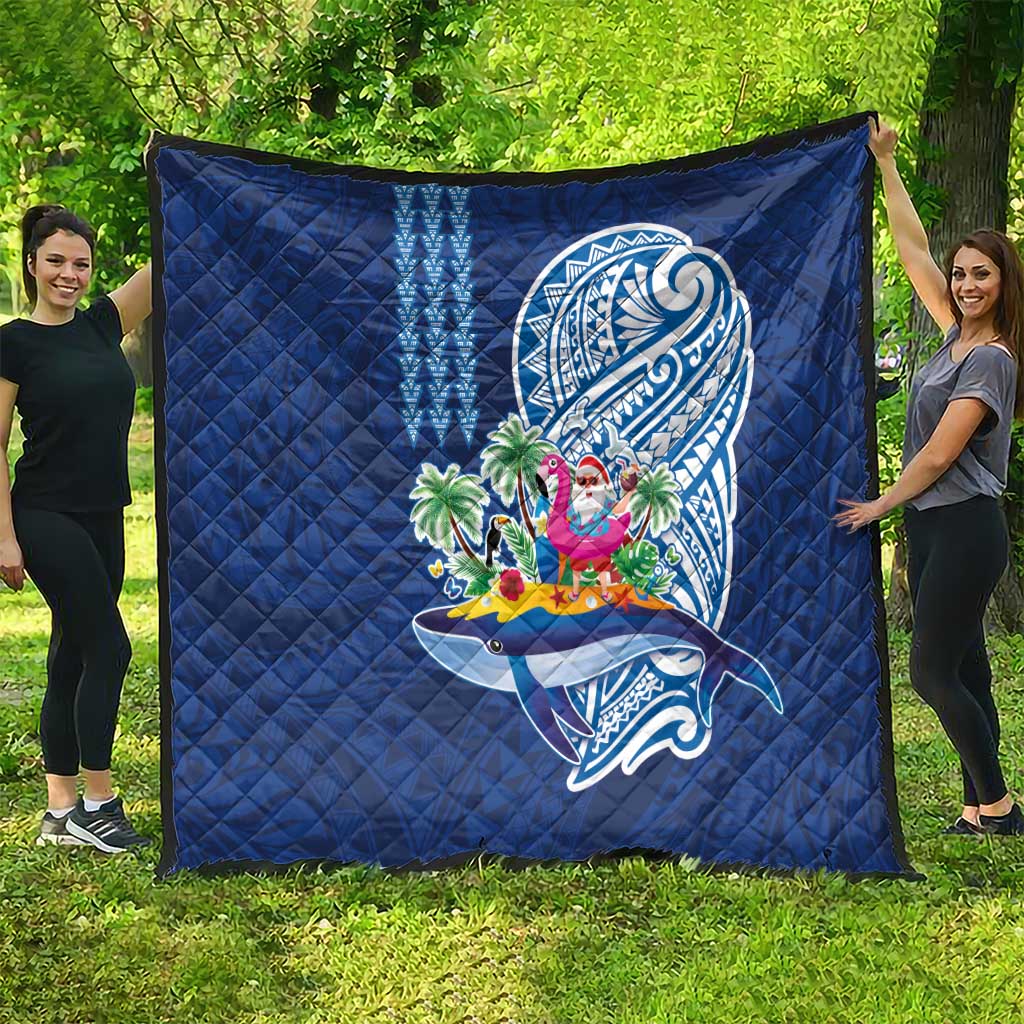 Hawaiian Mele Kalikimaka Quilt Funny Santa on Whale Island with Kakau Tattoos - Polynesian Pride