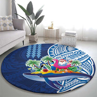 Hawaiian Mele Kalikimaka Round Carpet Funny Santa on Whale Island with Kakau Tattoos - Polynesian Pride