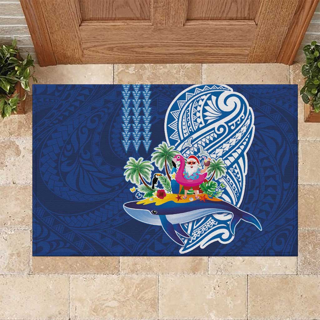 Hawaiian Mele Kalikimaka Rubber Doormat Funny Santa on Whale Island with Kakau Tattoos - Polynesian Pride