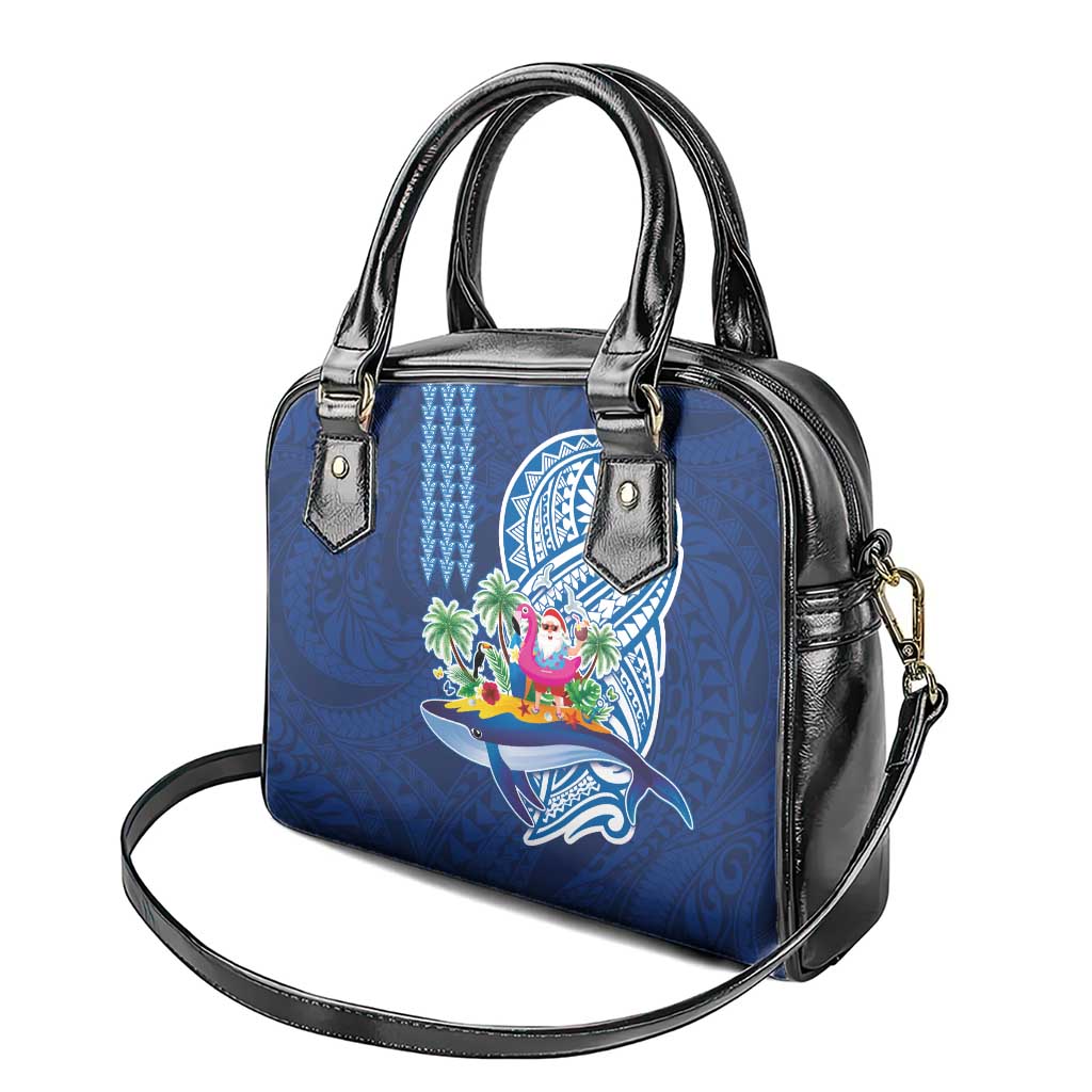 Hawaiian Mele Kalikimaka Shoulder Handbag Funny Santa on Whale Island with Kakau Tattoos - Polynesian Pride
