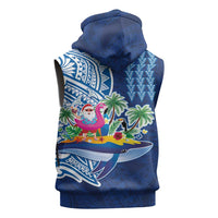 Hawaiian Mele Kalikimaka Sleeveless Hoodie Funny Santa on Whale Island with Kakau Tattoos - Polynesian Pride
