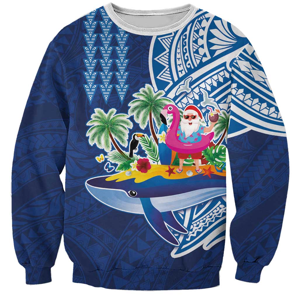 Hawaiian Mele Kalikimaka Sweatshirt Funny Santa on Whale Island with Kakau Tattoos - Polynesian Pride