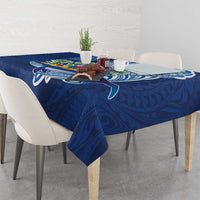 Hawaiian Mele Kalikimaka Tablecloth Funny Santa on Whale Island with Kakau Tattoos - Polynesian Pride