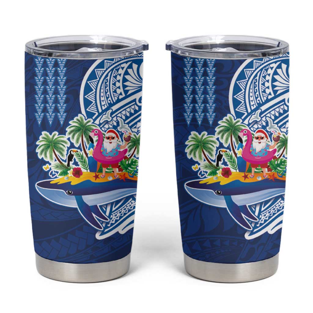 Hawaiian Mele Kalikimaka Tumbler Cup Funny Santa on Whale Island with Kakau Tattoos - Polynesian Pride