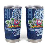 Hawaiian Mele Kalikimaka Tumbler Cup Funny Santa on Whale Island with Kakau Tattoos - Polynesian Pride