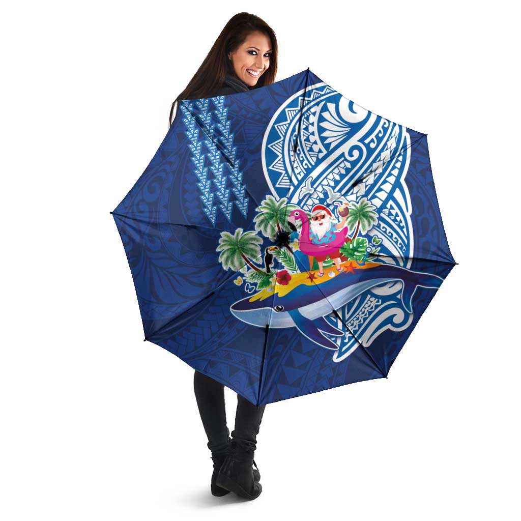 Hawaiian Mele Kalikimaka Umbrella Funny Santa on Whale Island with Kakau Tattoos - Polynesian Pride