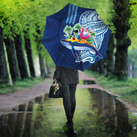 Hawaiian Mele Kalikimaka Umbrella Funny Santa on Whale Island with Kakau Tattoos - Polynesian Pride