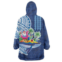 Hawaiian Mele Kalikimaka Wearable Blanket Hoodie Funny Santa on Whale Island with Kakau Tattoos - Polynesian Pride