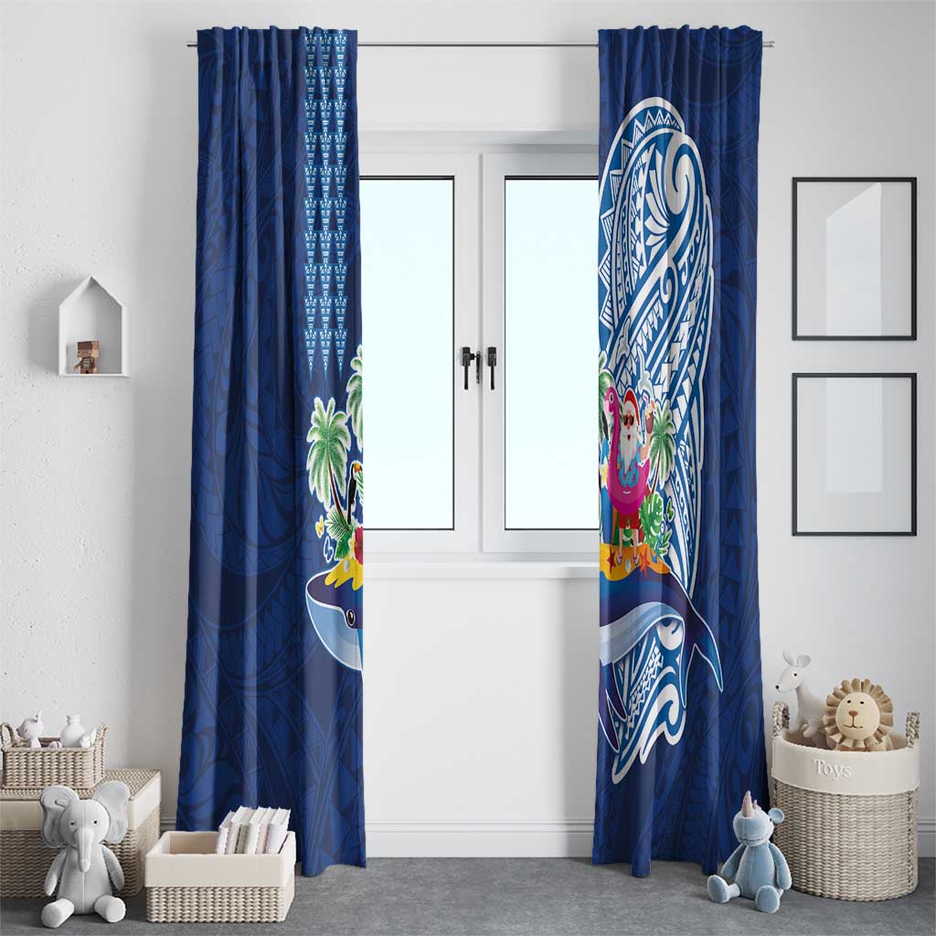Hawaiian Mele Kalikimaka Window Curtain Funny Santa on Whale Island with Kakau Tattoos - Polynesian Pride