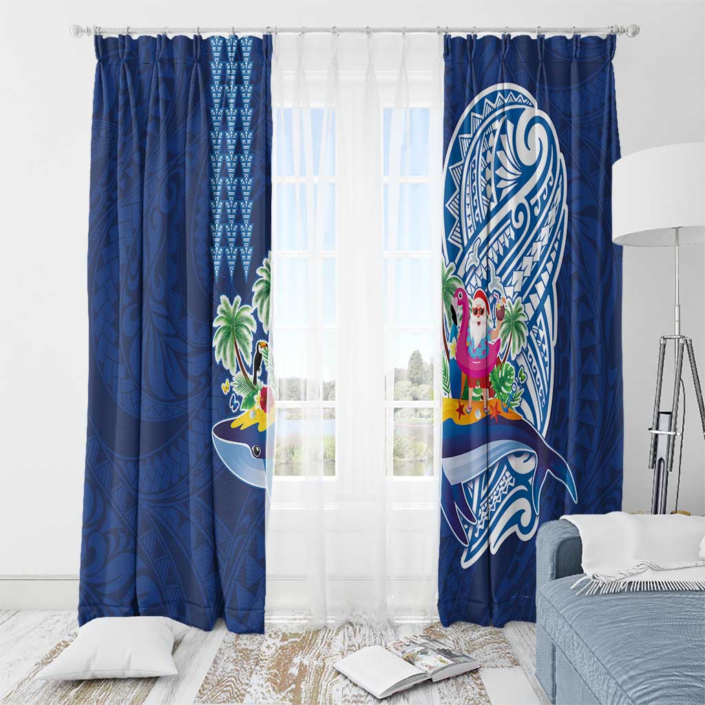 Hawaiian Mele Kalikimaka Window Curtain Funny Santa on Whale Island with Kakau Tattoos - Polynesian Pride