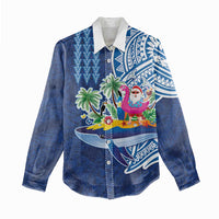 Hawaiian Mele Kalikimaka Women Casual Shirt Funny Santa on Whale Island with Kakau Tattoos - Polynesian Pride
