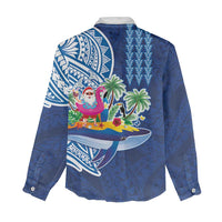 Hawaiian Mele Kalikimaka Women Casual Shirt Funny Santa on Whale Island with Kakau Tattoos - Polynesian Pride