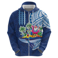 Hawaiian Mele Kalikimaka Zip Hoodie Funny Santa on Whale Island with Kakau Tattoos - Polynesian Pride