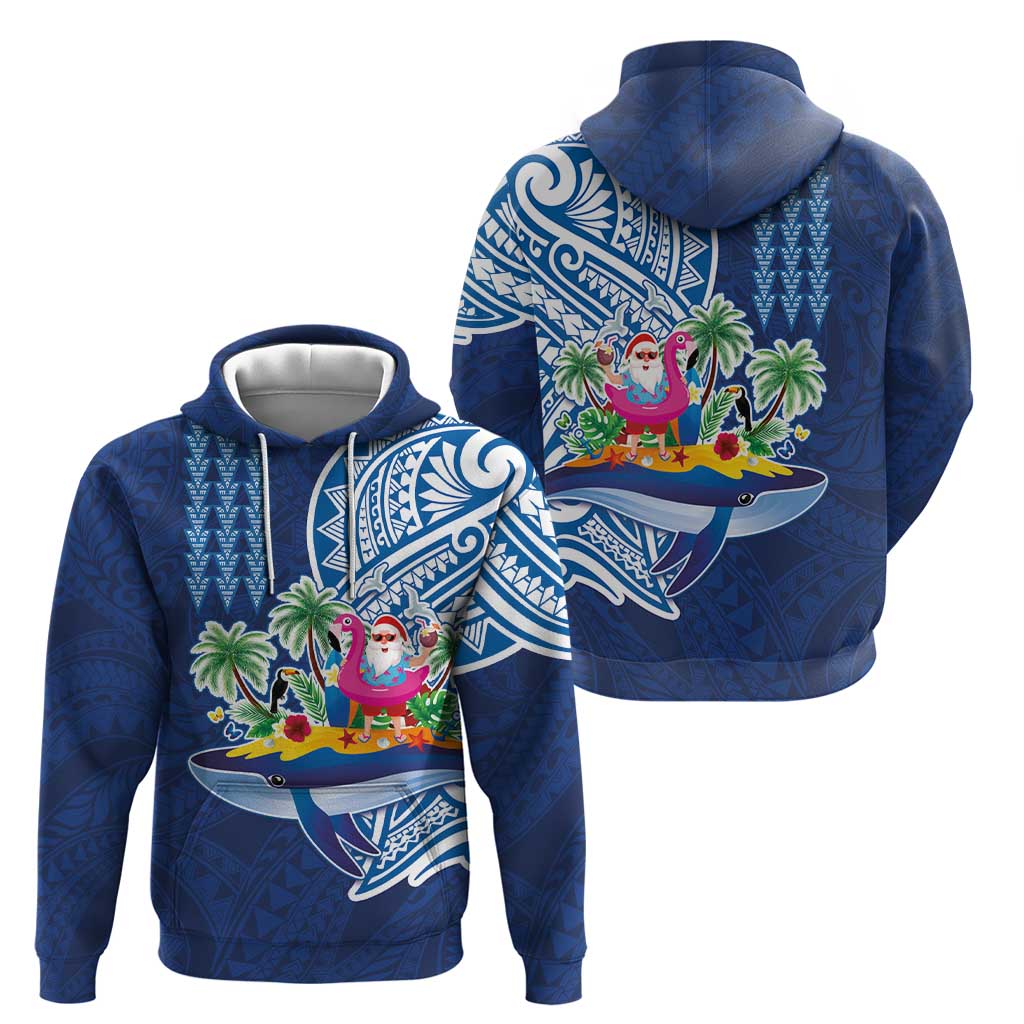 Hawaiian Mele Kalikimaka Zip Hoodie Funny Santa on Whale Island with Kakau Tattoos - Polynesian Pride